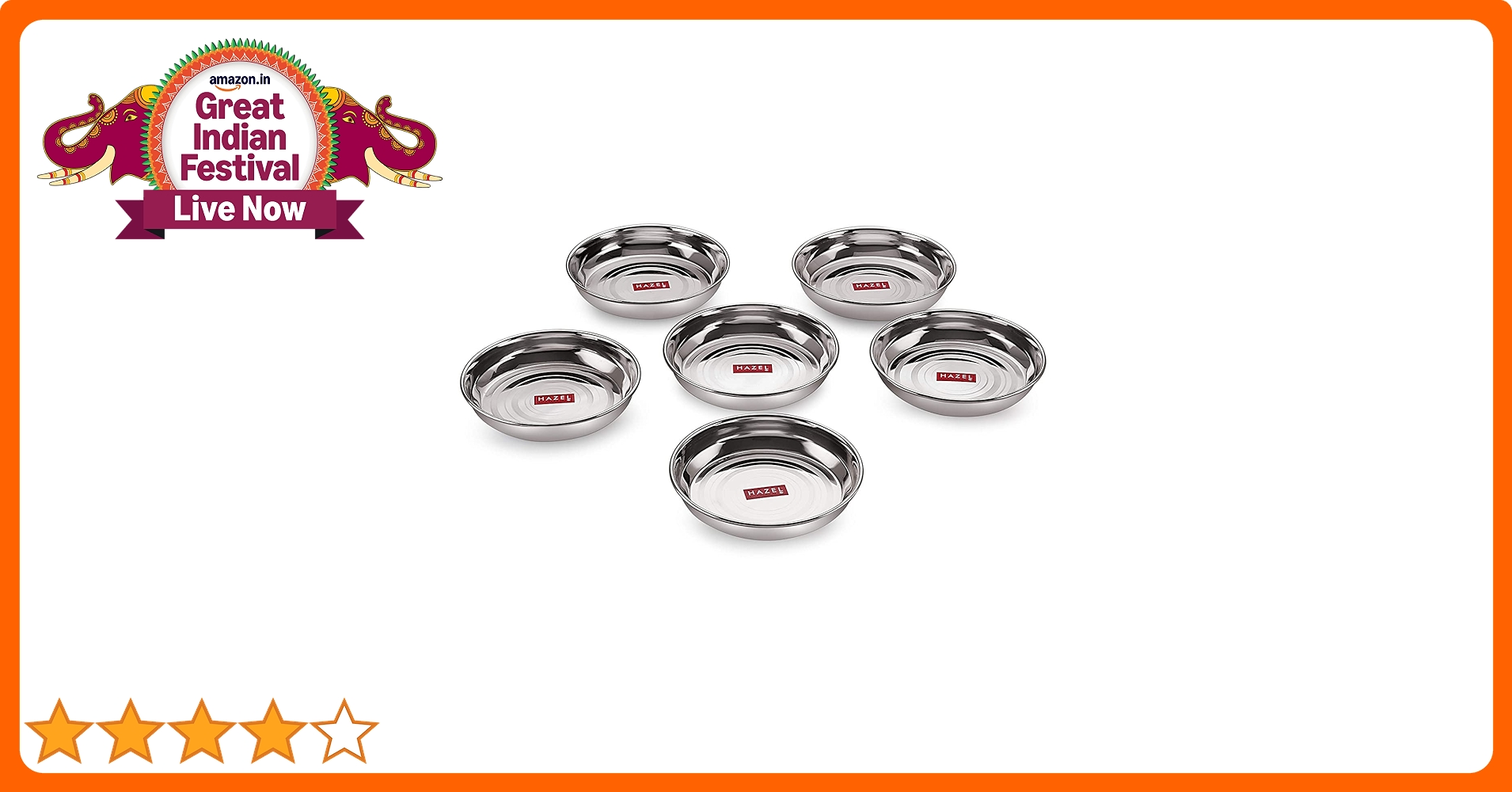 Buy Hazel Steel Multipurpose Snacks Serving Plate Set of 6